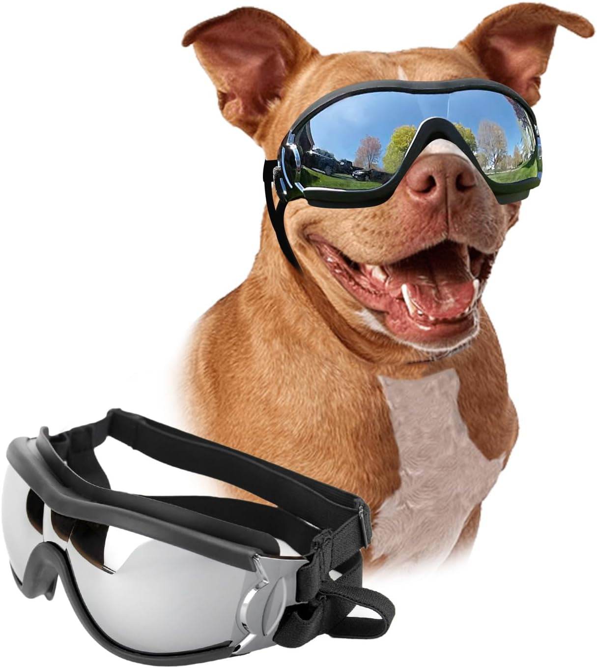 PETLESO Dog Goggles Large Breed, Large Dog Sunglasses Eye Protection for Dogs Windproof Goggles for Medium Large Dog Riding Biking Driving, Black