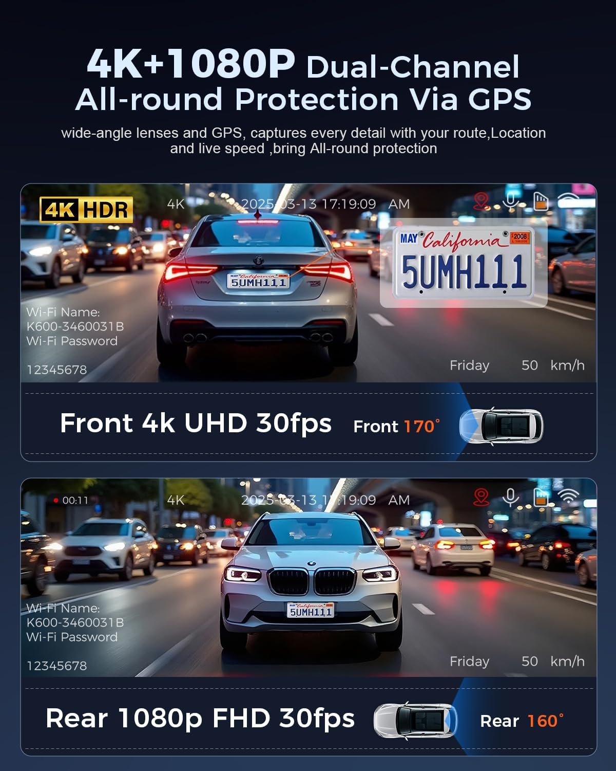 4k Dash Cam Front and Rear