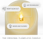 Luminara Scalloped Edge Flameless LED Candle, Ivory, 3" x 5", Battery Operated, Moving Flame, Real Wax Pillar with Timer, Vanilla Honey Scented