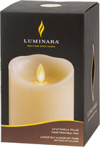 Luminara Scalloped Edge Flameless LED Candle, Ivory, 3" x 5", Battery Operated, Moving Flame, Real Wax Pillar with Timer, Vanilla Honey Scented
