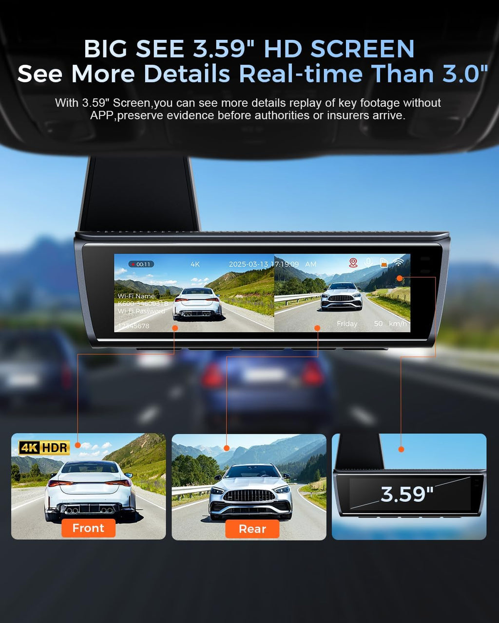 4k Dash Cam Front and Rear