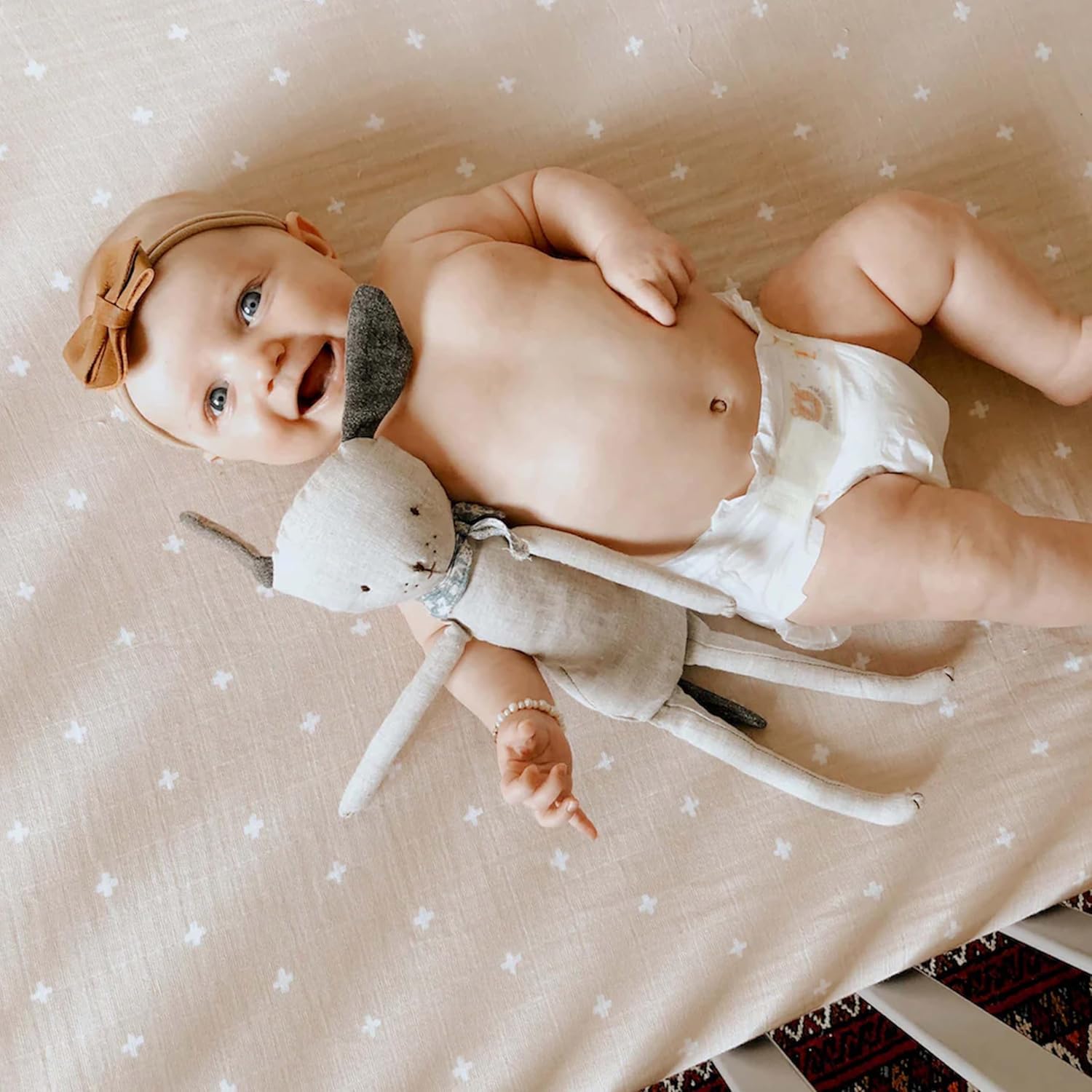 Little Unicorn Premium Crib Sheet | Breathable & Super-Soft Muslin Fabric (Taupe Cross)