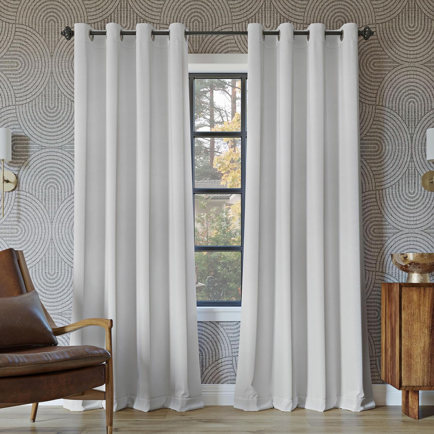 Sun Zero Nordic Theater Grade Extreme 100% Blackout Grommet Curtain Single Panel, 52" x 95", Pearl