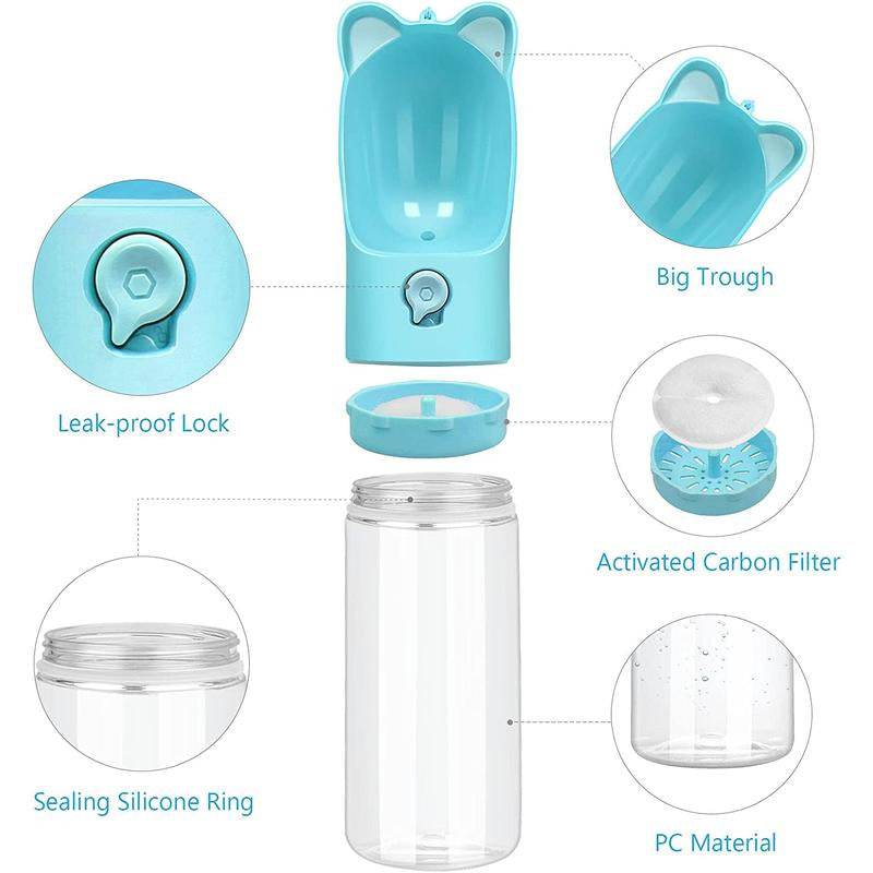 Portable Dog Water Bottle with Carbon Filter - 13.5oz Leak-Proof Pet Travel Water Dispenser | Lightweight Walking & Hiking Bottle