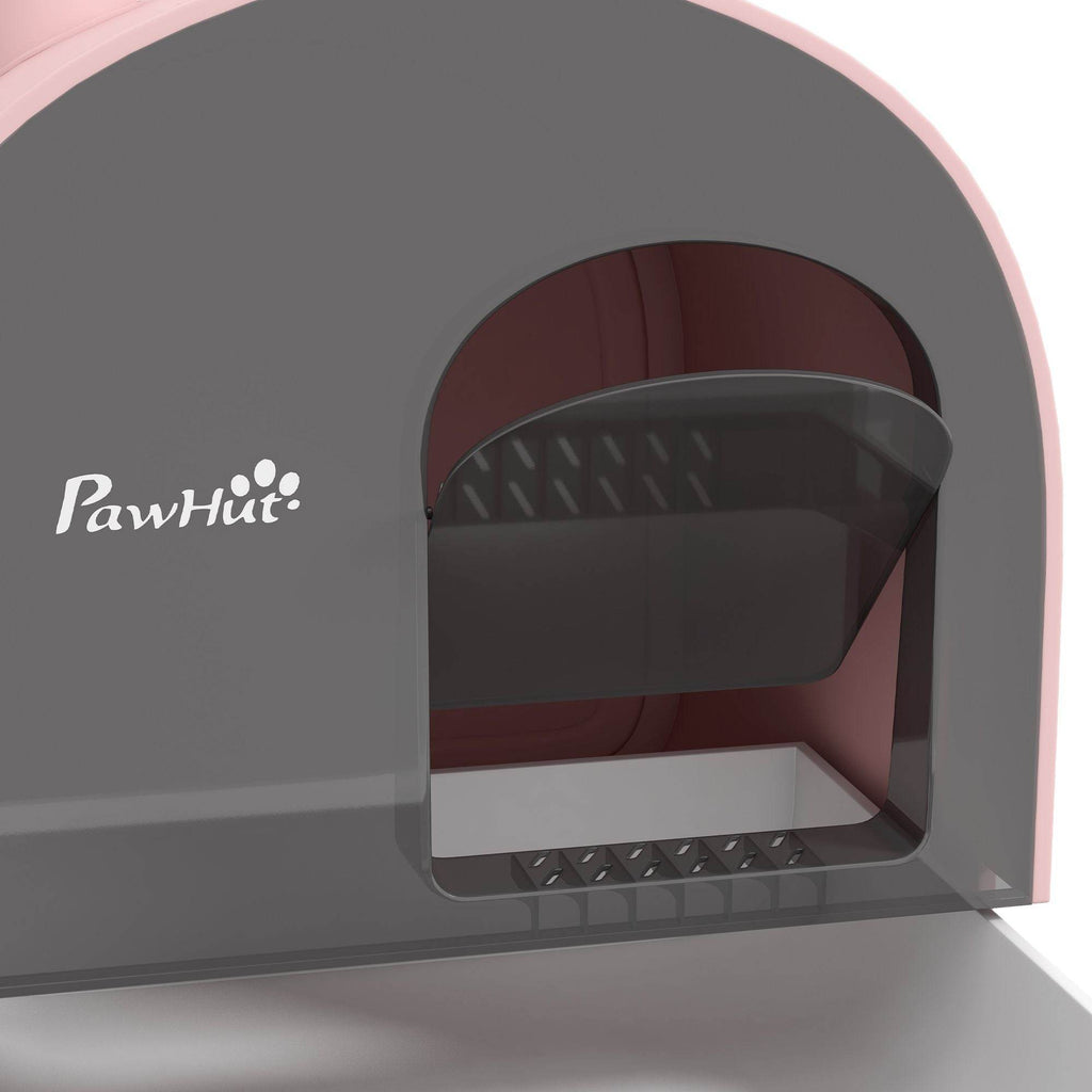 Pink Covered Cat Litter Box with Odor Filter - Complete Privacy Kit with Tray, Scoop & Mat | Compact Hooded Litter House