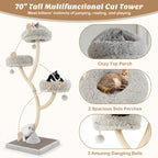 70" Tall Metal Cat Tree Tower with 3 Plush Perches & Sisal Scratching Posts